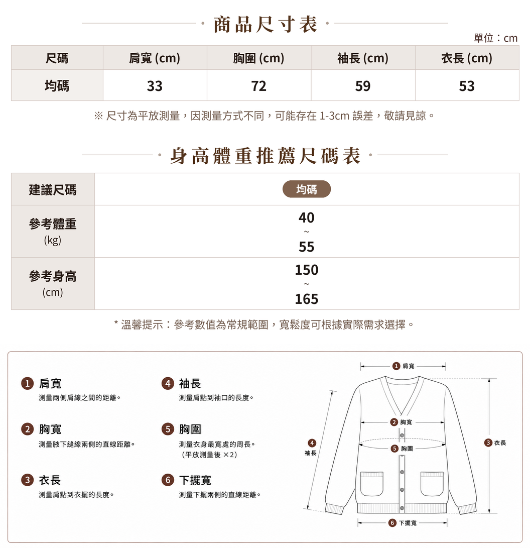 「秋季新品 」「3色」蕾絲拼接大翻領修身針織衫 size chart 1