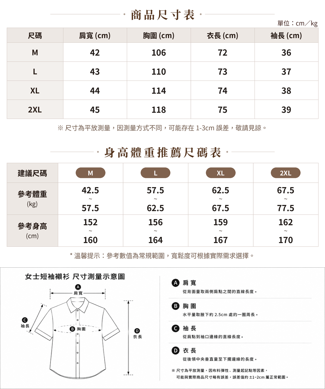 M-2XL 純棉甄選 | 幾何印花V領七分袖襯衫 size chart 1