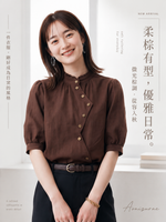 S-2XL 木耳邊斜襟泡泡袖襯衫