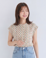灰色波點木耳邊無袖襯衫