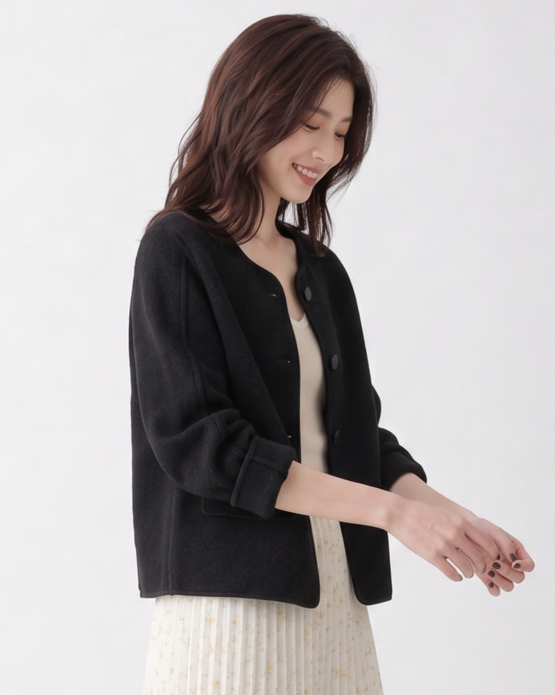 「兩色」「秋季新品 」 S-2XL 撞色滾邊圓領短版開襟衫