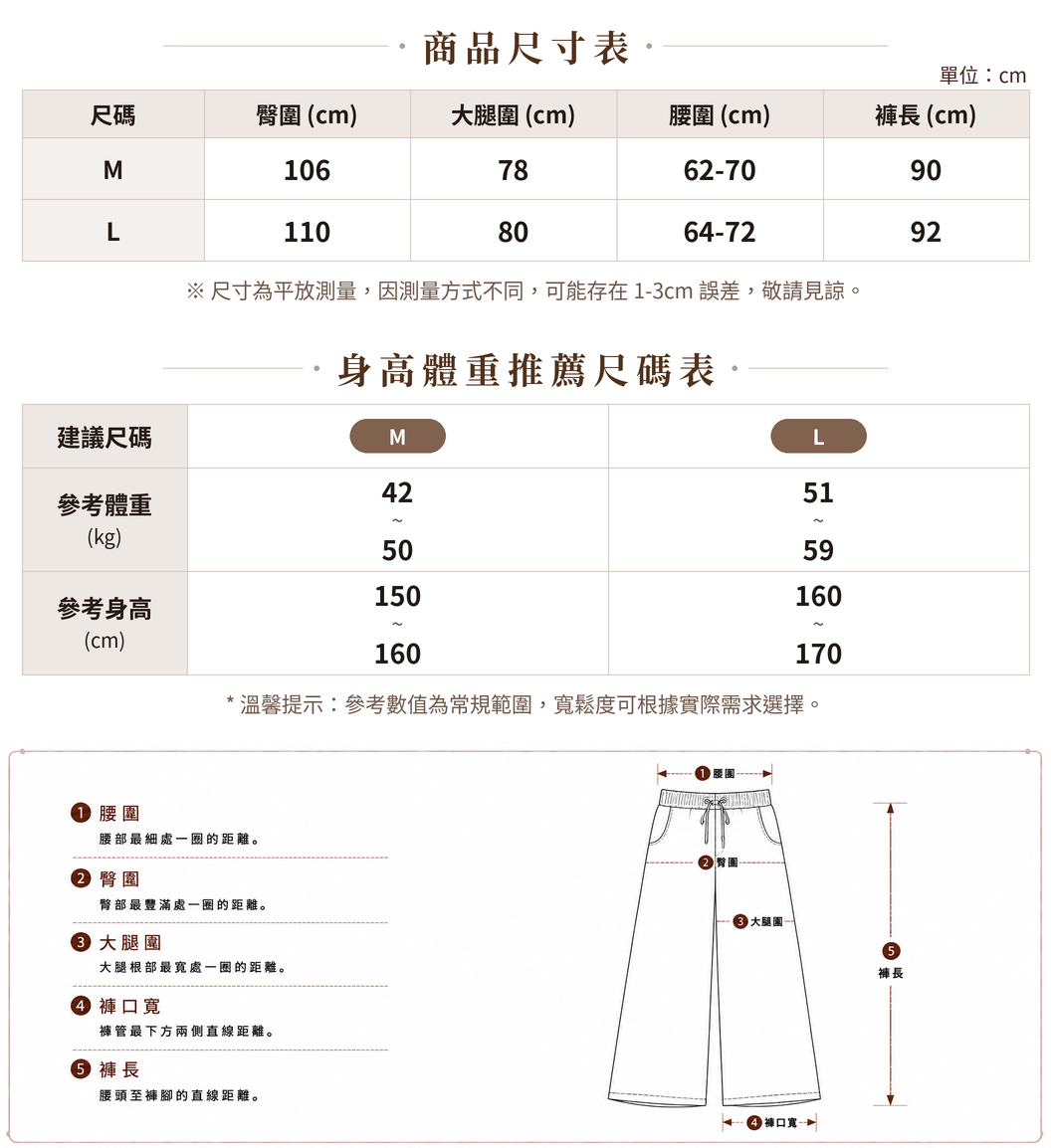 寬鬆休閒 | 高腰格紋寬鬆闊腿褲 size chart 1
