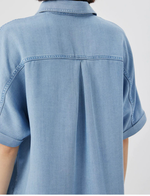 M-2XL 藍色牛仔 | 寬鬆翻領雙口袋襯衫