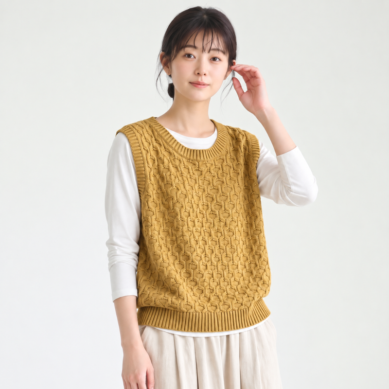 「秋季新品 」「兩色」提花肌理寬鬆背心