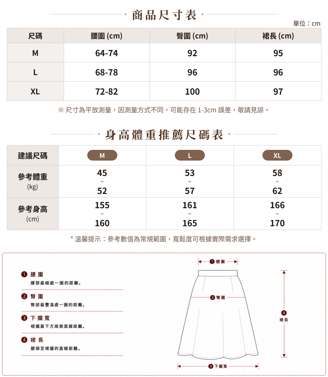 M-XL 黑色點點飄逸 | 魚尾半身裙 size chart 1