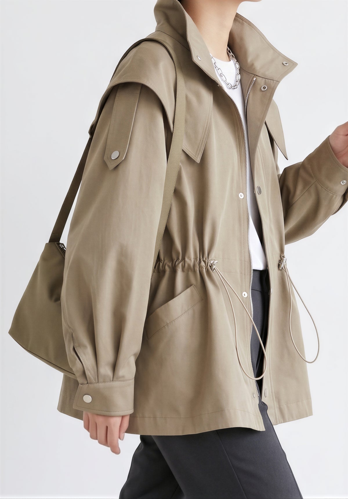 「兩色」「秋季新品 」 S-2XL 連帽抽繩廓形風衣