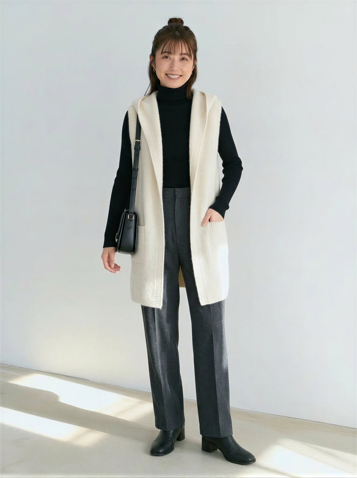 「秋季新品 」「3色」連帽開襟長版背心