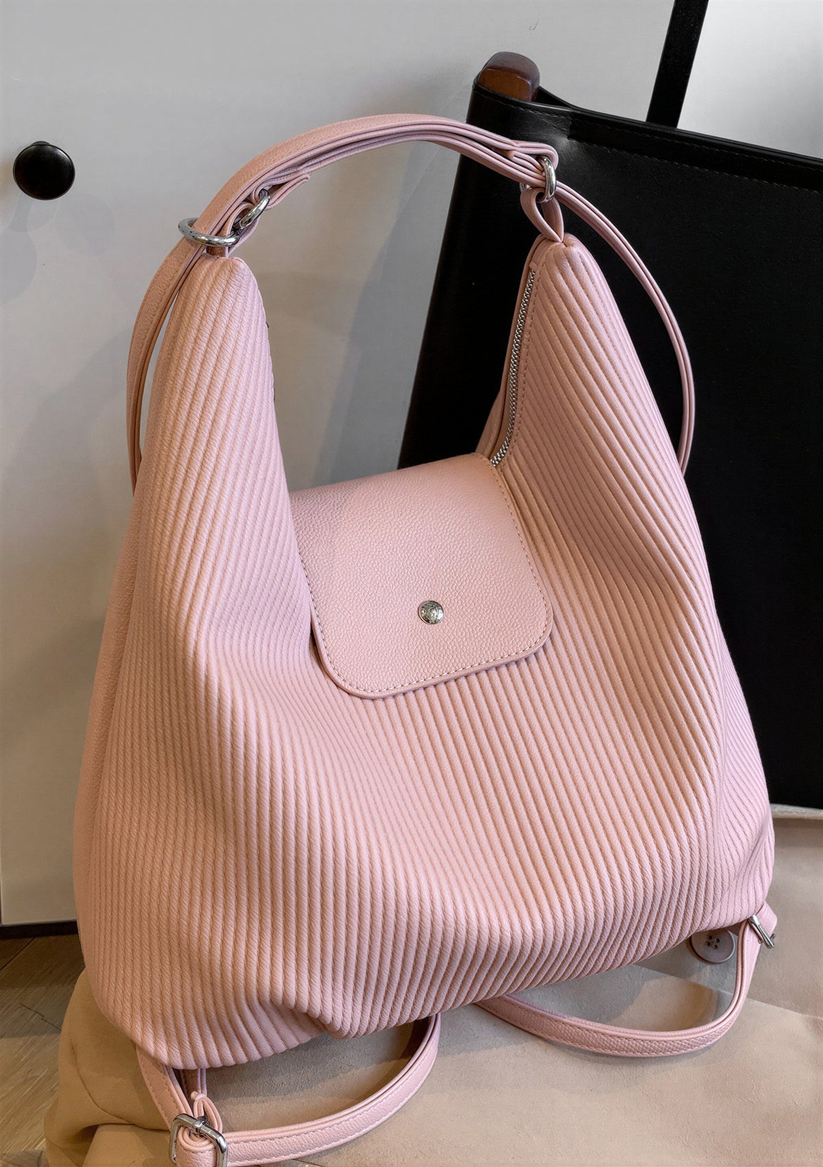 「多色」皺褶紋理 大容量 翻蓋單肩包