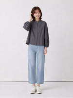 S-XL 灰色立領收腰燈籠袖襯衫