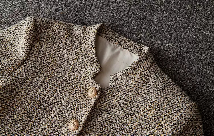 「秋季新品 」 S-XL 粗花呢圓領金釦小香風外套