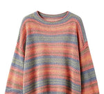 「秋季新品 」M-XL 彩條寬鬆落肩針織衫