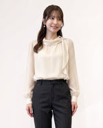 S-XL 米色波點木耳邊立領長袖襯衫