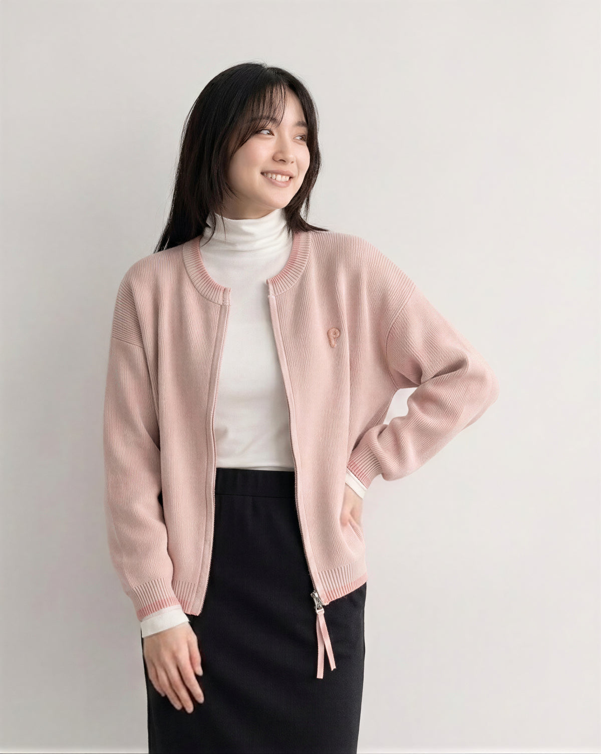 「秋季新品 」「3色」寬鬆落肩 | 拉鍊針織開襟外套