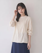 「秋季新品 」「兩色」M-2XL 立體壓褶蕾絲拼接燈籠袖襯衫