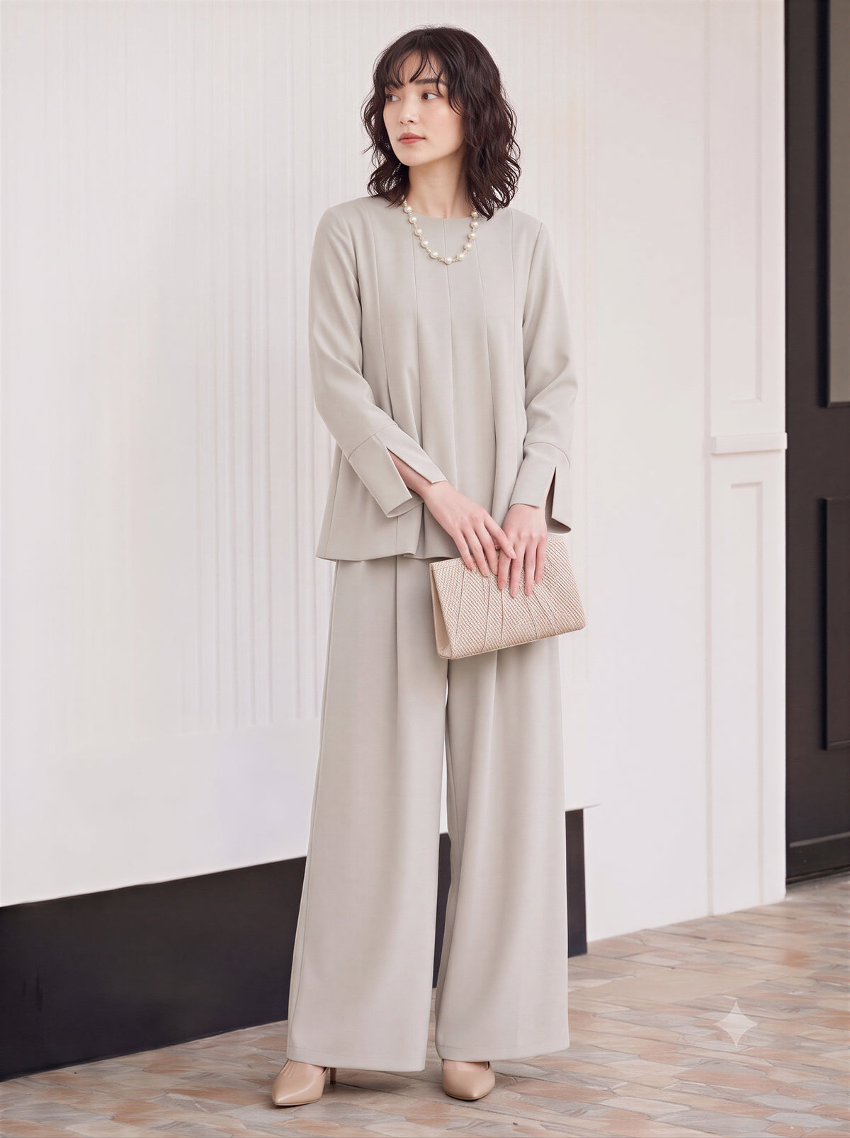 「秋季新品 」S-2XL 品質兩件式 立體褶線寬鬆上衣 + 寬褲兩件式