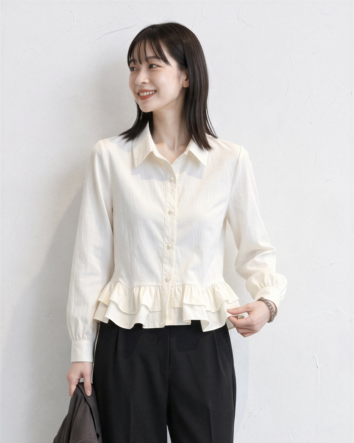 「秋季新品 」荷葉擺收腰襯衫
