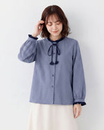 「秋季新品 」S-2XL 木耳邊綁帶格紋襯衫
