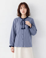 「秋季新品 」S-2XL 木耳邊綁帶格紋襯衫