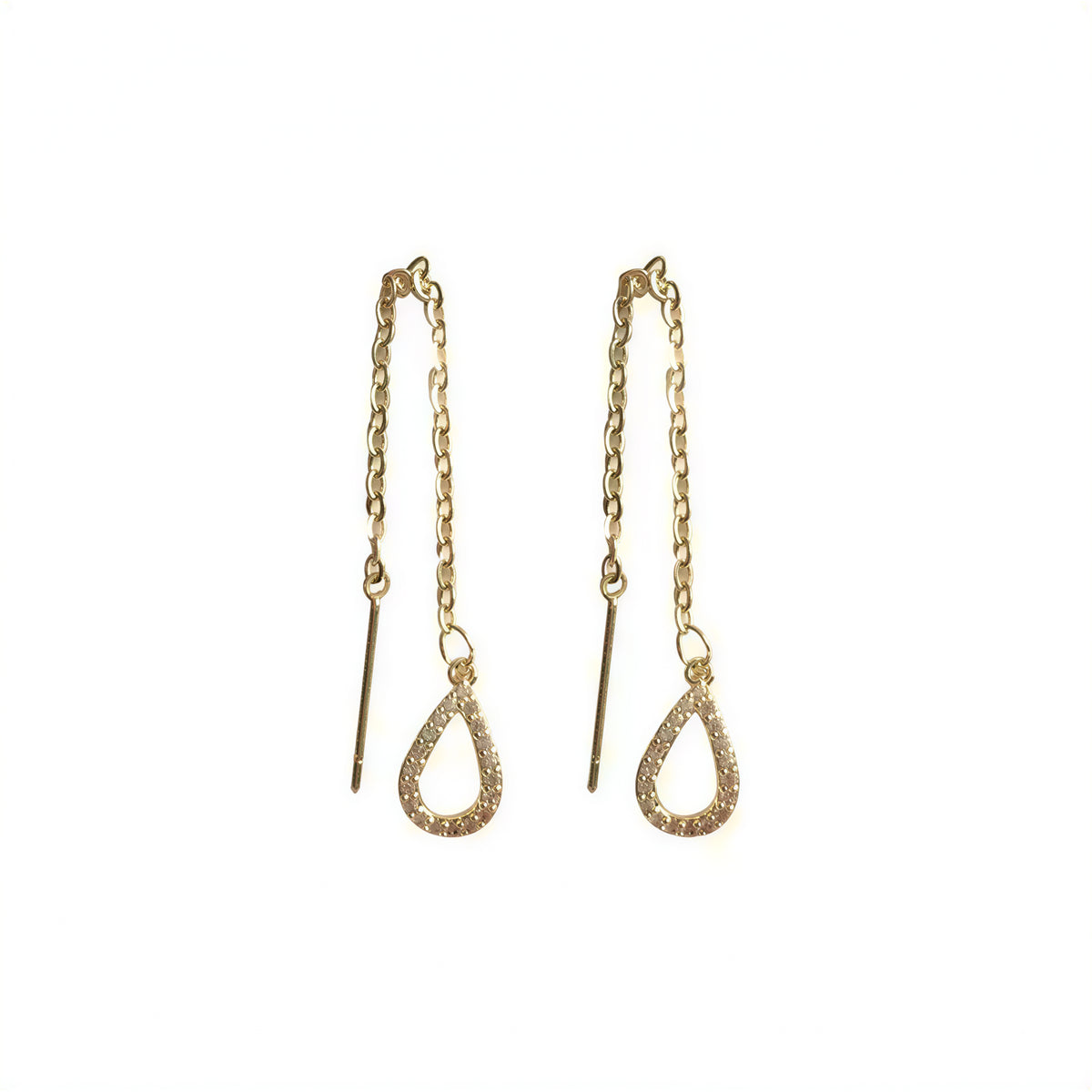 「兩色」鏤空水滴 閃鑽長鍊 耳線耳環