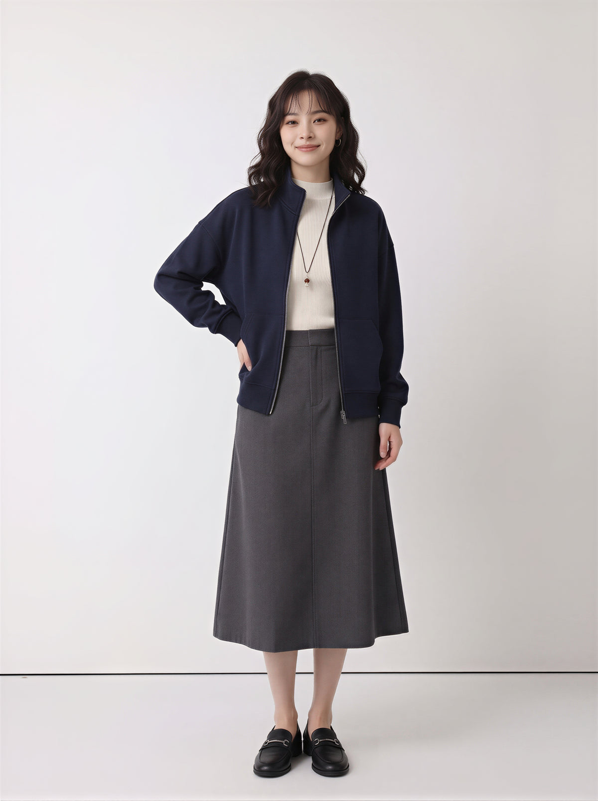 「秋季新品 」立領寬鬆拉鍊連帽外套