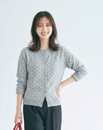 「秋季新品 」波點提花 | 短版修身針織開襟衫