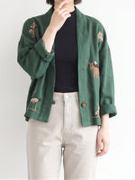 「兩色」「秋季新品 」M-3XL 寬鬆落肩印花短外套
