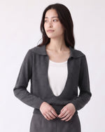 「兩色」S-XL 翻領深V拼接 | 收腰假兩件針織衫