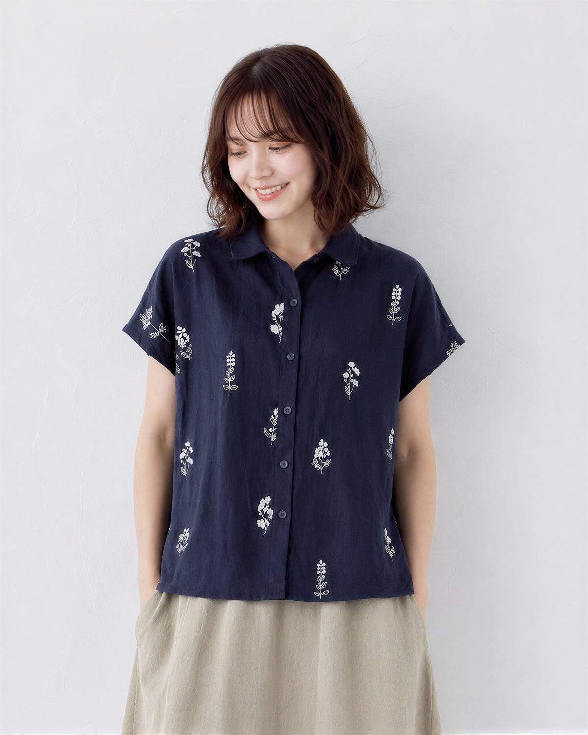 「兩色」M-3XL 小圓領 | 印花寬鬆短袖襯衫