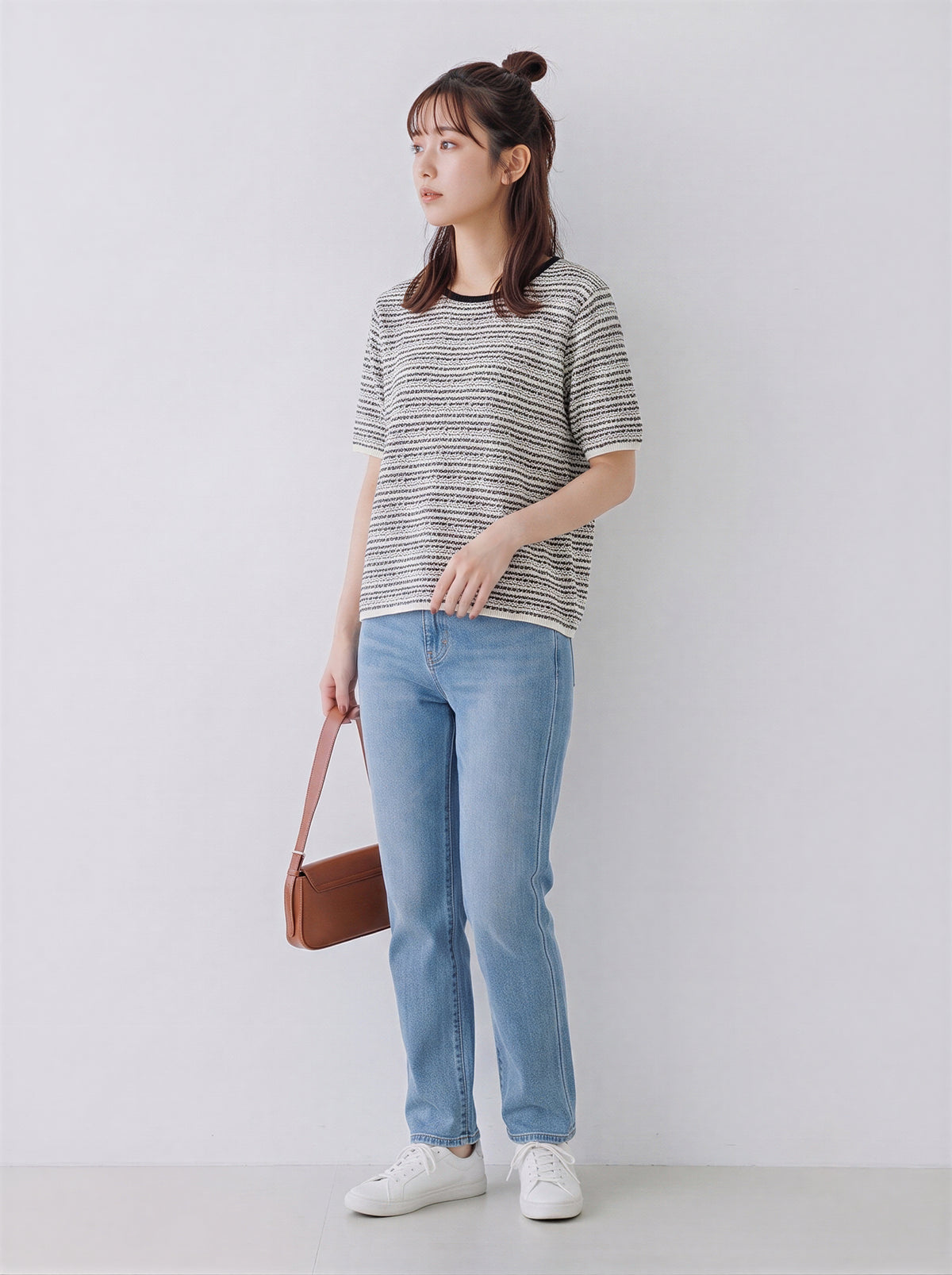 S~XL 柔軟不紮身黑白紋理 | 圓領短袖針織衫