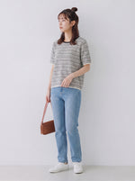 S~XL 柔軟不紮身黑白紋理 | 圓領短袖針織衫