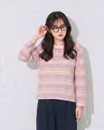 「秋季新品 」S-XL 淺粉色細條紋圓領長袖T恤