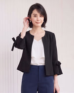「秋季新品 」「3色」S-2XL 圓領荷葉袖綁帶西裝外套