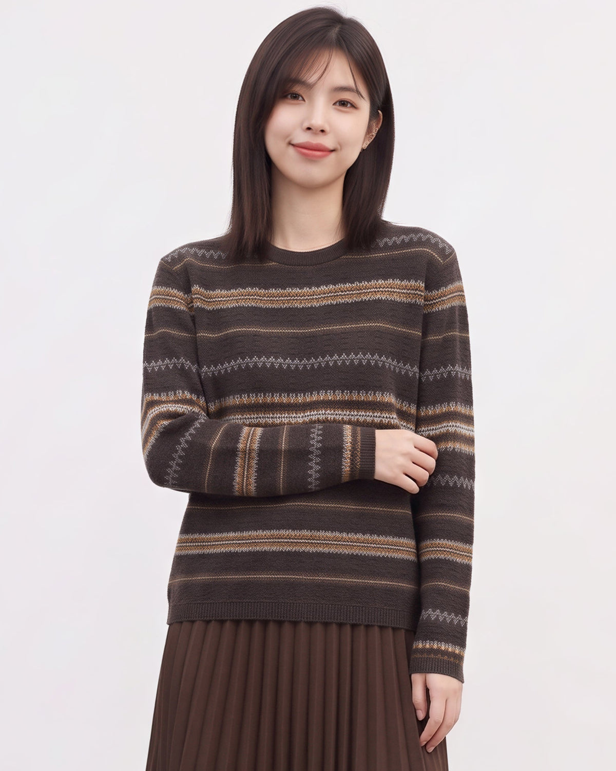 「秋季新品 」「兩色」提花條紋圓領針織衫