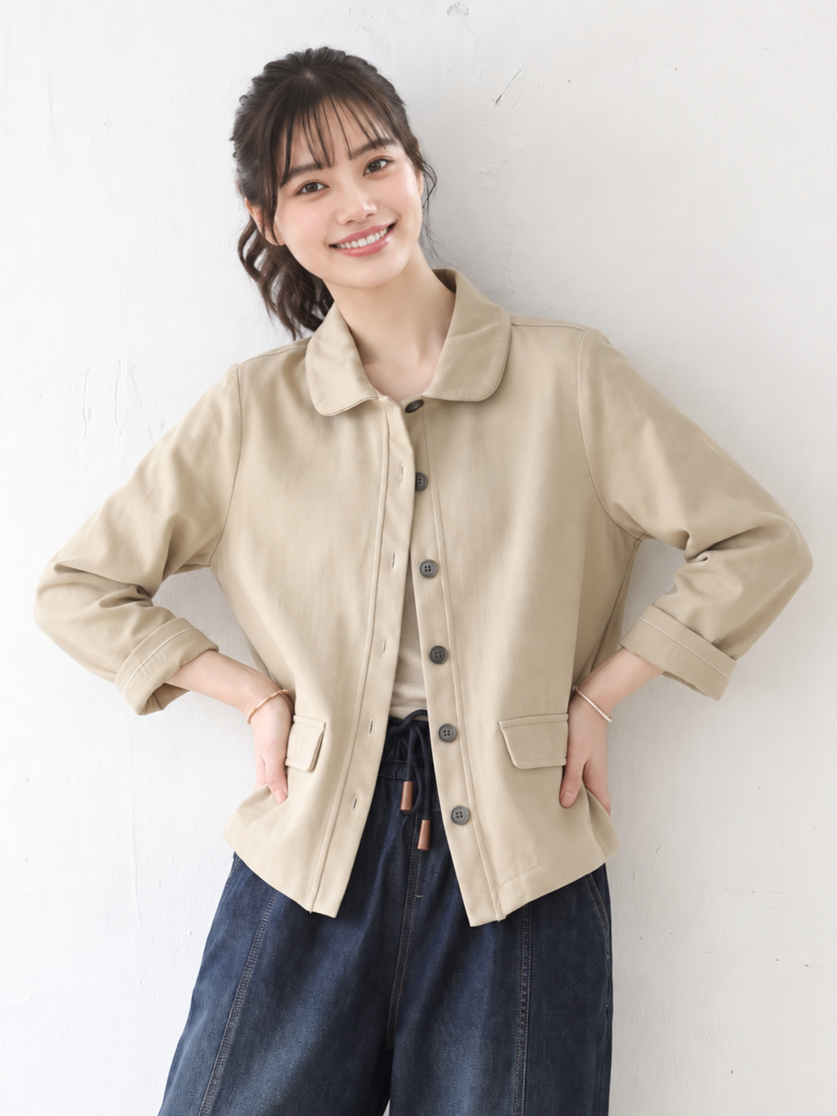 「兩色」「秋季新品 」M-2XL 翻領單排扣寬鬆外套