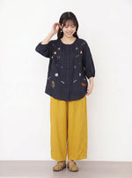 M-4XL 寬鬆刺繡燈籠袖襯衫