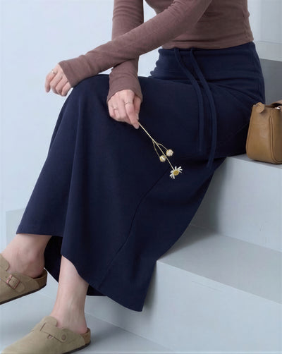 高腰抽繩開衩一步裙