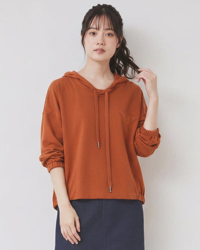 寬鬆落肩抽繩連帽衛衣-橙色-5XL