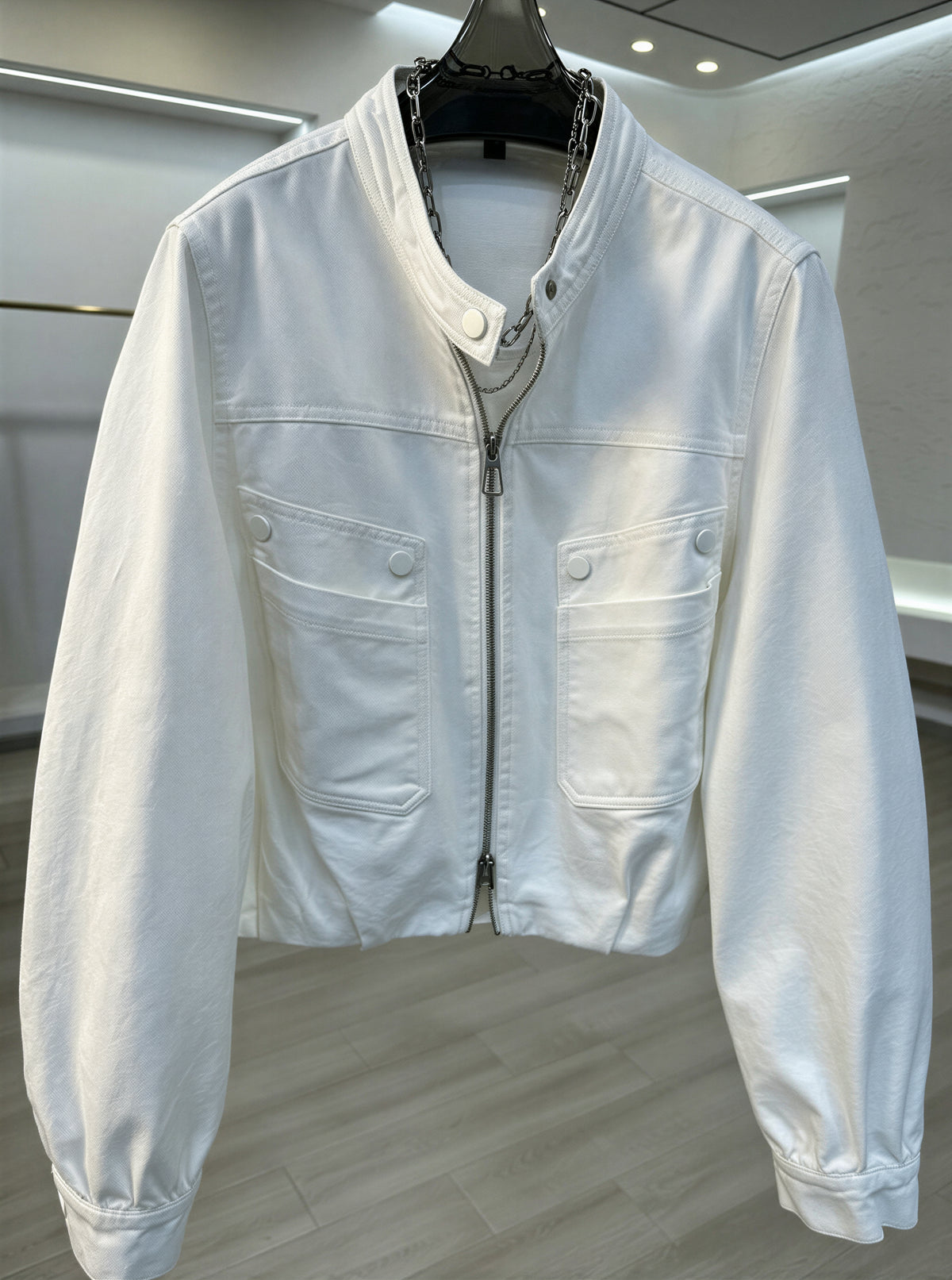 S-XL 白色立領短版 | 工裝夾克俐落外套