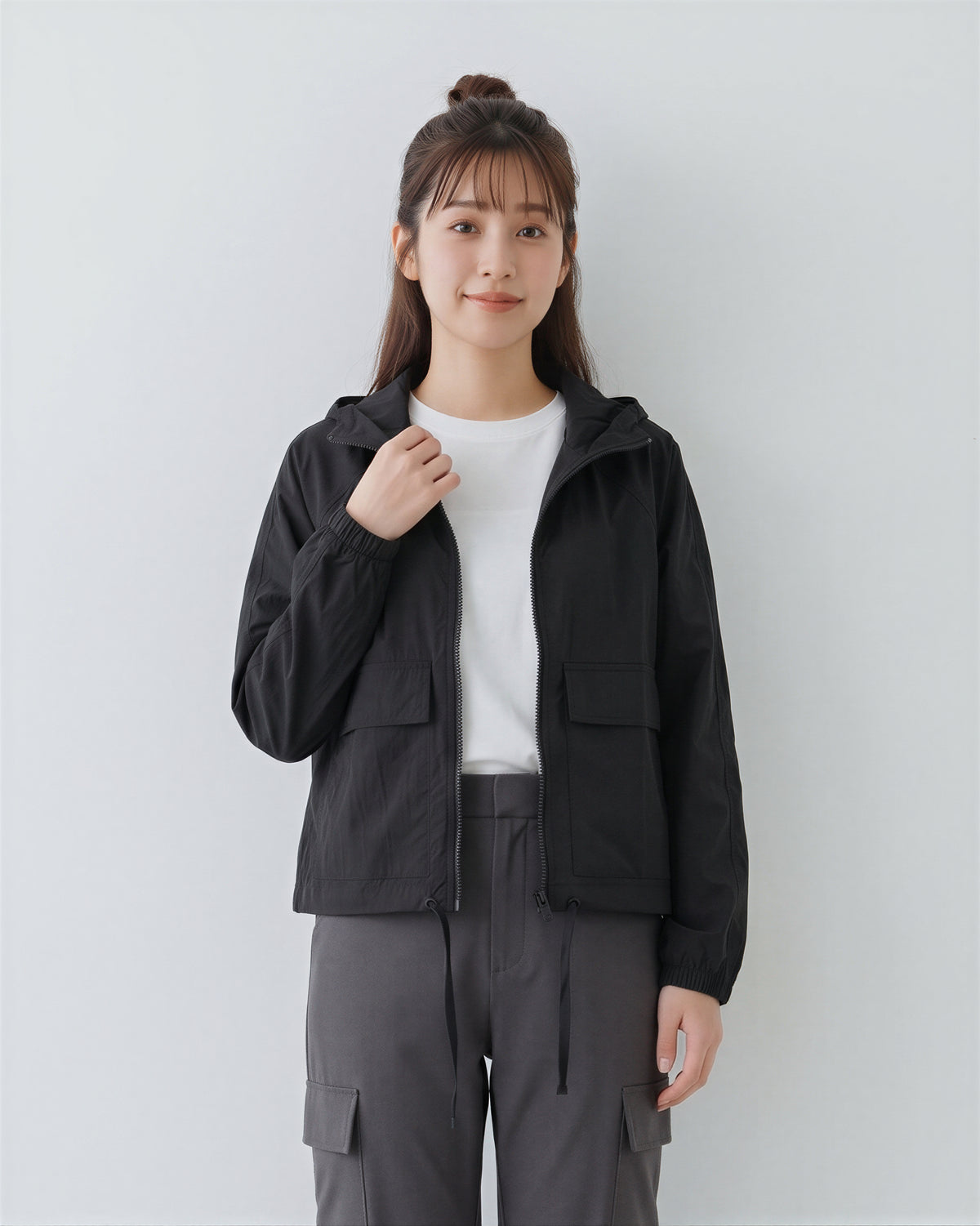 「秋季新品 」「兩色」連帽抽繩短版衝鋒外套