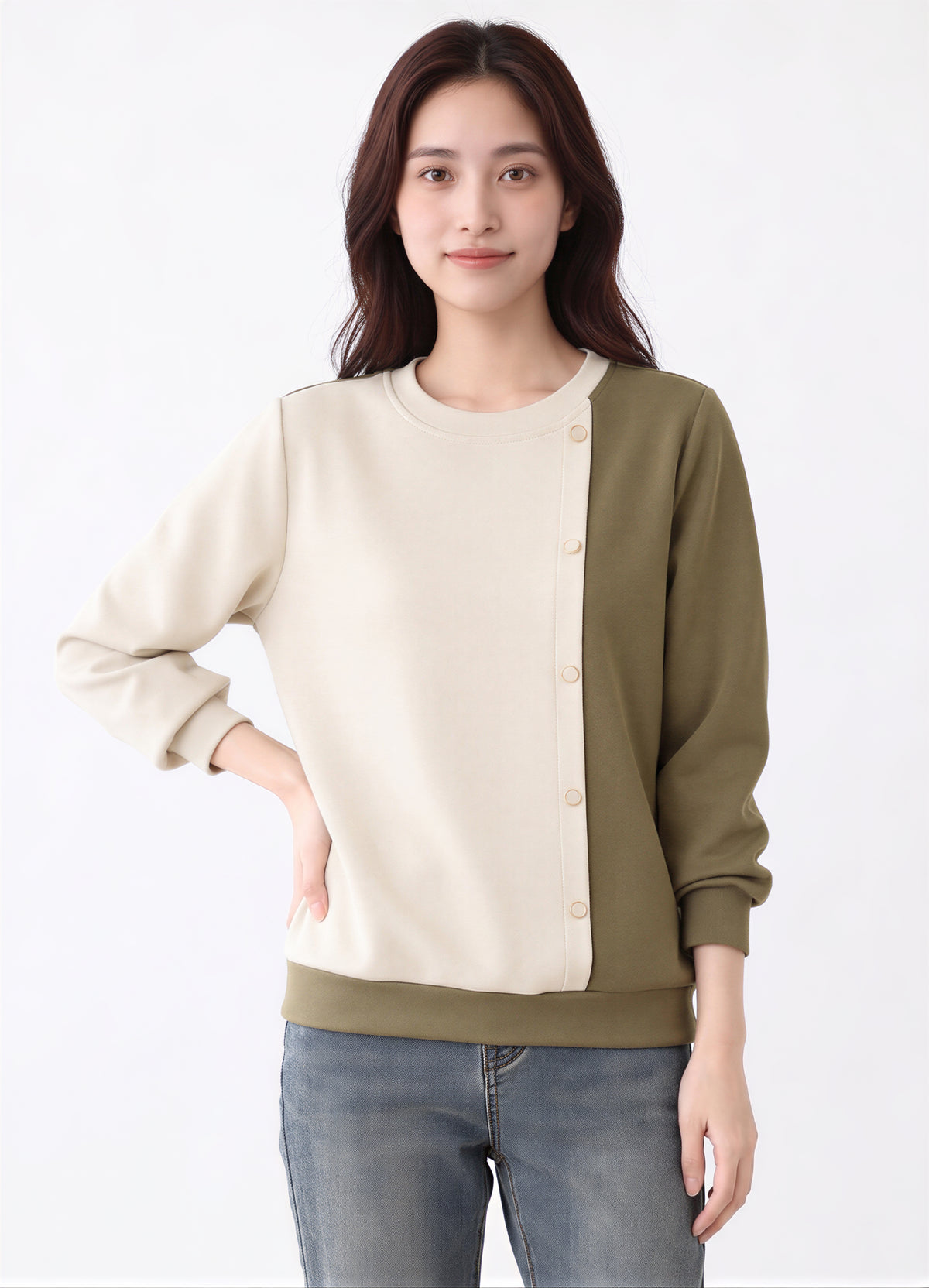 「秋季新品 」拼色圓領寬鬆衛衣