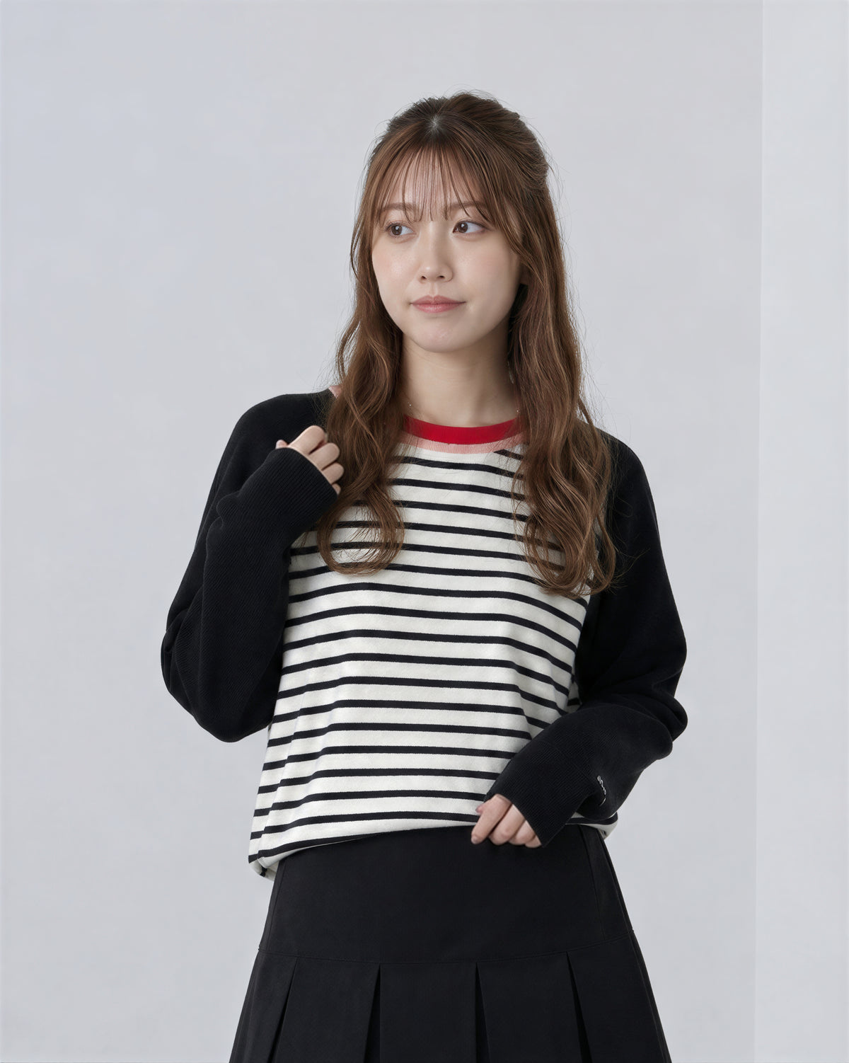 「秋季新品 」S-XL 條紋拼色插肩針織衫