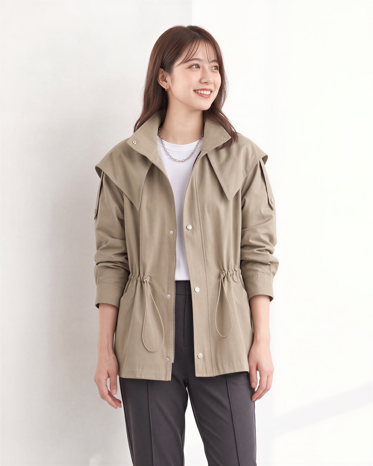 「兩色」「秋季新品 」 S-2XL 連帽抽繩廓形風衣