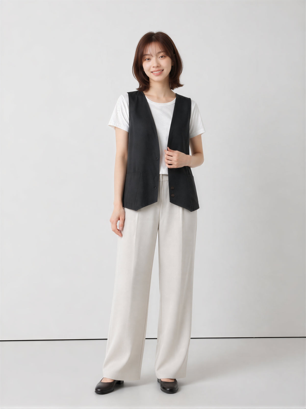 M-2XL 黑色深V排扣寬鬆背心
