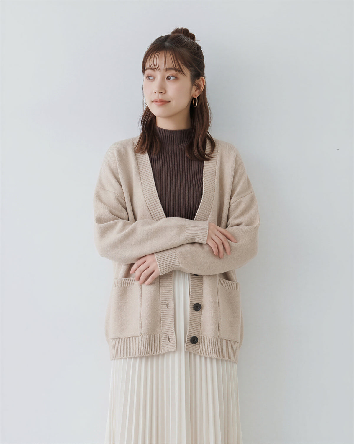 「秋季新品 」「3色」寬鬆落肩大口袋針織開襟衫
