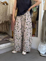 「兩色」M-2XL 植物印花寬鬆寬褲