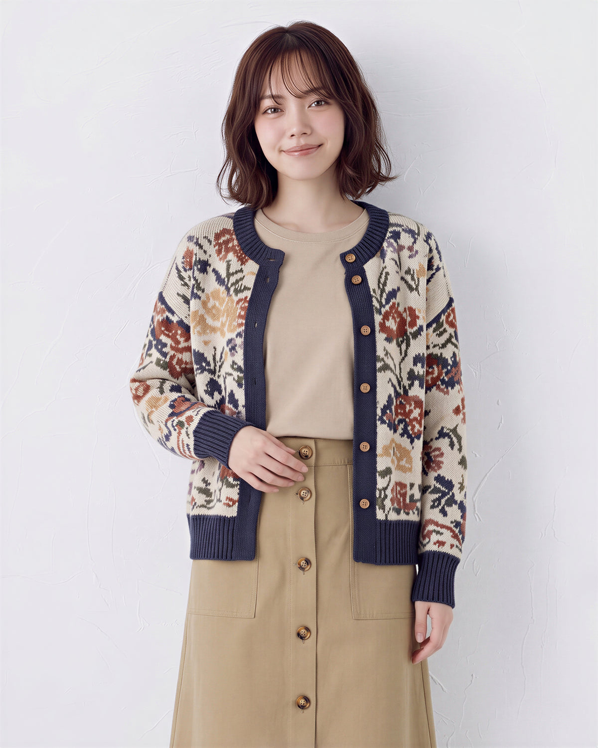 「秋季新品 」復古提花撞色針織開襟衫