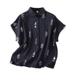 「兩色」M-3XL 小圓領 | 印花寬鬆短袖襯衫
