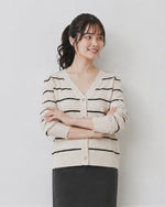 「秋季新品 」S-2XL V領條紋鏤空針織開襟衫