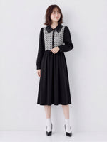 「秋季新品 」S-XL 拼接翻領收腰襯衫長袖洋裝