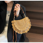 扇形鉤織 花邊包蓋 斜背編織單肩包